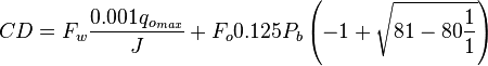  CD = F_w\frac{0.001q_{o_{max}}}{J}+F_o0.125P_b \left ( -1+\sqrt{81-80 \frac{1}{1}} \right)