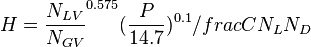  H = \frac{N_{LV}}{N_{GV}}^{0.575}  (\frac{P}{14.7})^{0.1} /frac{CN_L}{N_D} 