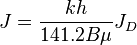  {J} = \frac{kh}{141.2 B \mu} {J_D} 