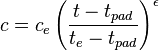 c=c_e \left ( \frac{t-t_{pad}}{t_e-t_{pad}} \right )^{\epsilon}