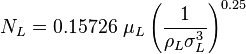  N_L = 0.15726\ \mu_L \left (\frac{1}{\rho_L \sigma_L^3} \right)^{0.25}