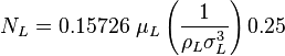  N_L = 0.15726\ \mu_L \left ( \frac{1}{\rho_L \sigma_L^3} \right )0.25