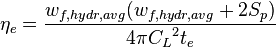 \eta_e=\frac{w_{f,hydr,avg}(w_{f,hydr,avg}+2S_p)}{4\pi {C_L}^2 t_e}