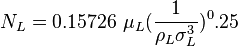  N_L = 0.15726\ \mu_L (\frac{1}{\rho_L \sigma_L^3})^0.25