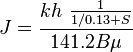 J = \frac{kh\ \frac{1}{1 / 0.13 + S}}{141.2 B \mu}