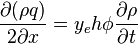 \frac{\partial (\rho q)}{2 \partial x}=y_e h \phi \frac{\partial \rho}{\partial t}