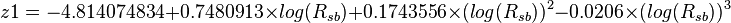  z1 = -4.814074834 + 0.7480913 \times log(R_{sb}) + 0.1743556 \times (log(R_{sb}))^2 - 0.0206 \times (log(R_{sb}))^3 
