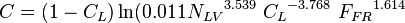  C = (1-C_L)\ln( 0.011 {N_{LV}}^{3.539}\ {C_L}^{-3.768}\ {F_{FR}}^{1.614}