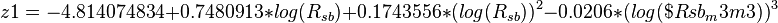  z1 = -4.814074834 + 0.7480913 * log(R_{sb}) + 0.1743556 * (log(R_{sb}))^2 - 0.0206 * (log($Rsb_m3m3))^3 
