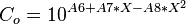  C_o = 10^{A6 + A7 * X - A8 * X^2}