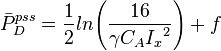 {\bar{P}_D}^{pss} = \frac{1}{2} ln{\left (\frac{16}{\gamma C_A {I_x}^2} \right )} + f 