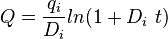 Q = \frac{q_i}{D_i} ln{(1+D_i\ t)}