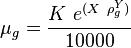 \mu_g = \frac{K\ e^{(X\ \rho_g^Y)}}{10000} 