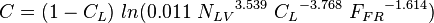  C = (1-C_L)\ ln( 0.011\ {N_{LV}}^{3.539}\ {C_L}^{-3.768}\ {F_{FR}}^{-1.614})