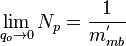 \lim_{q_{o}\rightarrow 0} N_p=\frac{1}{m_{mb}^'}