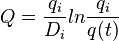 Q = \frac{q_i}{D_i} ln{\frac{q_i}{q(t)}}